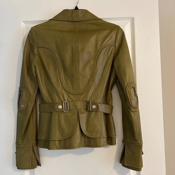 RUDSAK Martini Olive Leather Jacket XS – Designer Moto Bomber Fall Spring Style - Picture 5 of 7